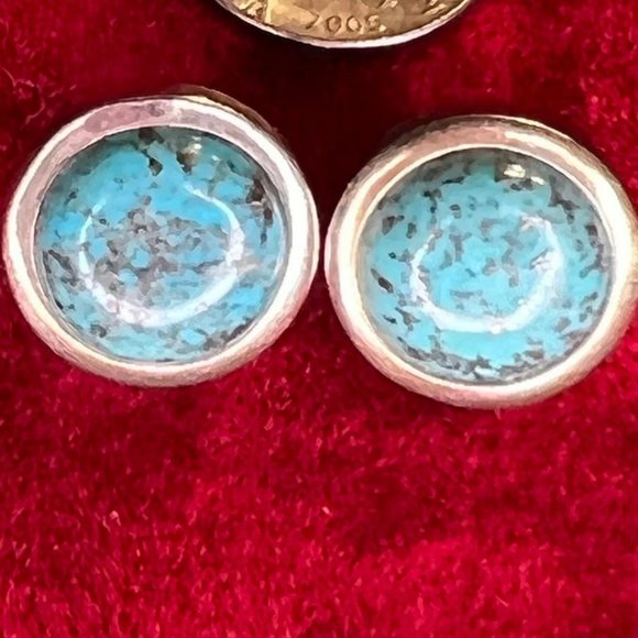 Signed Whitney Kelly Sterling Silver and Turquoise Button Earrings - Picture 1 of 5